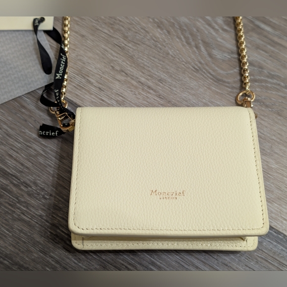 NWT•Moncrief London Italian Leather "Sloane"Crossbody Coin/ID Pouch•Bridal Ivory - Picture 7 of 17